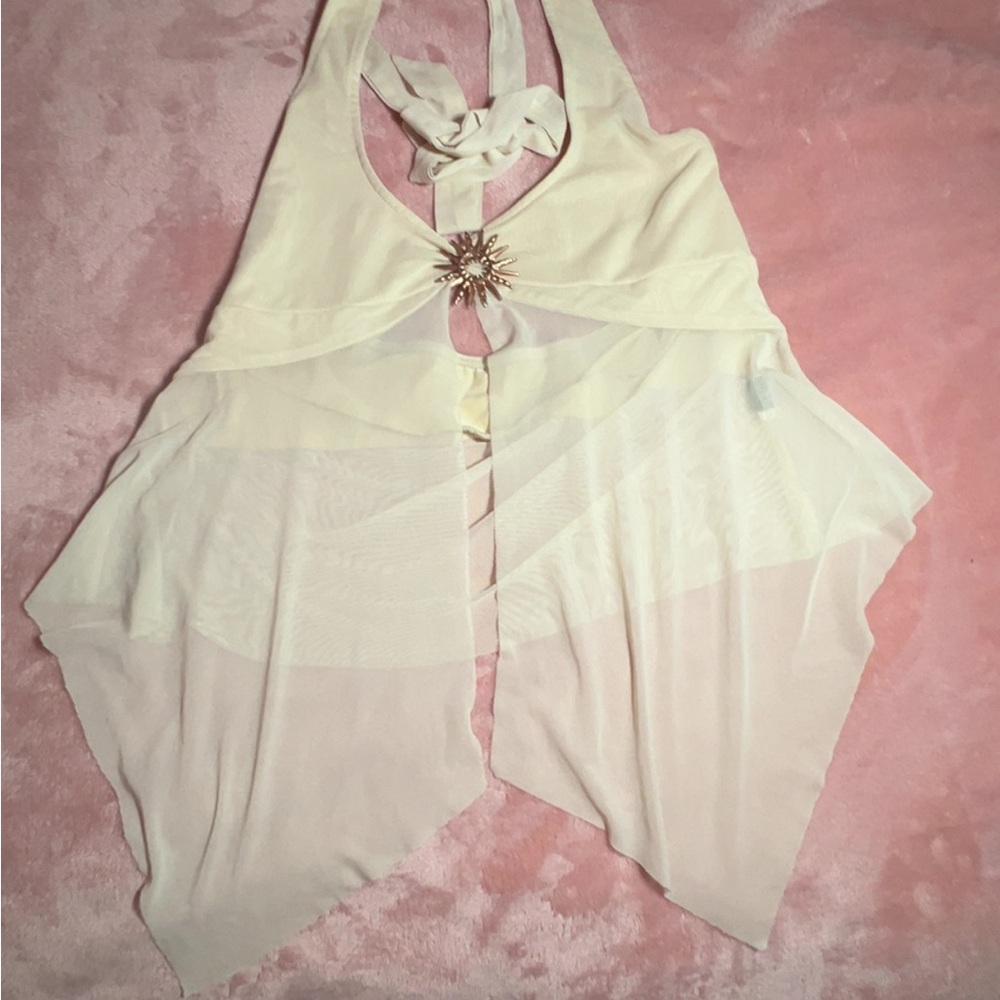 SHEIN Cream Halter Tank Top with Decorative Detail